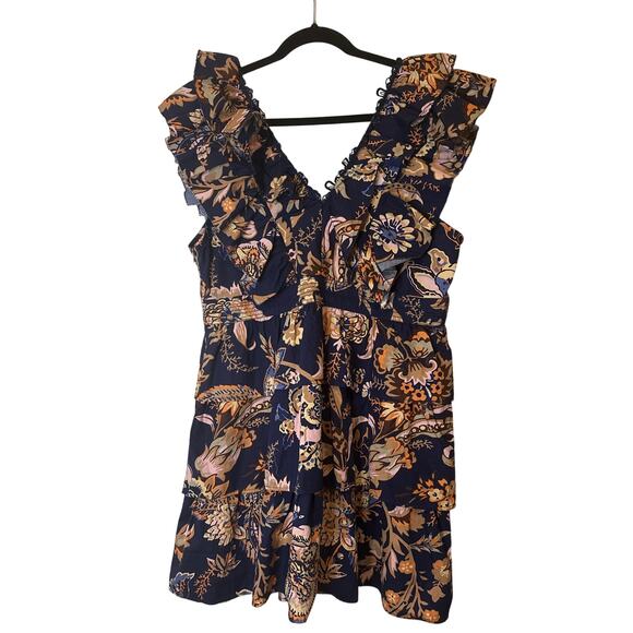 Anthropologie NWT Sleeveless Floral Ruffle A-Line Cotton Mini Dress Size XL - Picture 4 of 9